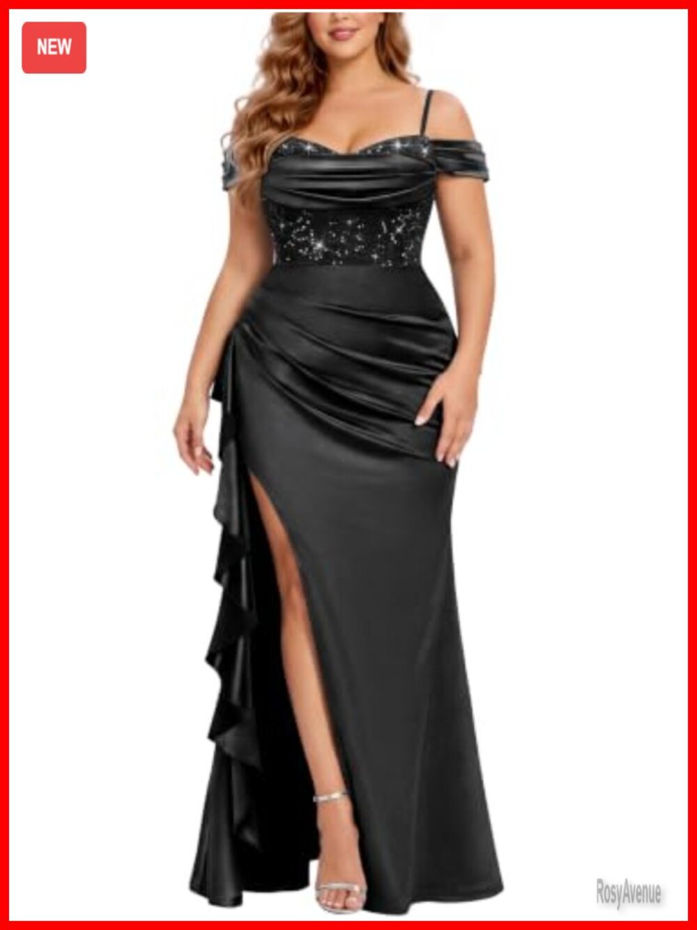 Plus Size Formal Satin Bridesmaid Dress Off Shoulder Split Mermaid